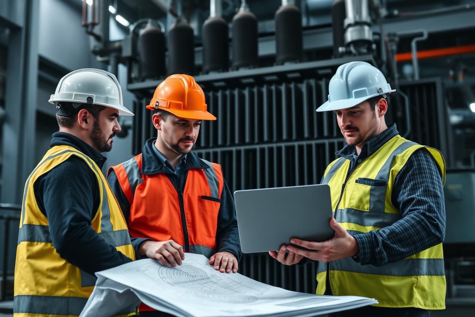 Metron Power engineers reviewing blueprints